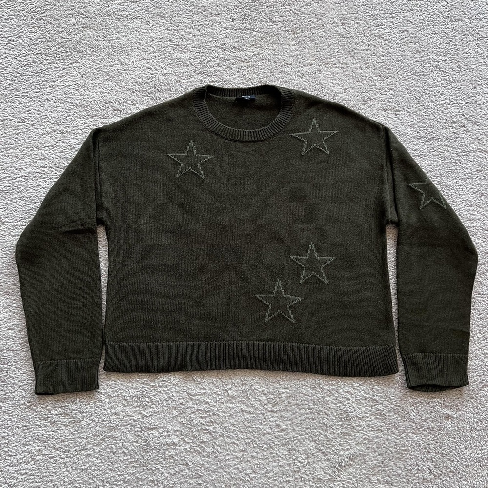 Rails Perci Olive Outline Stars Crewneck Sweater Womens M Green Cotton Cashmere